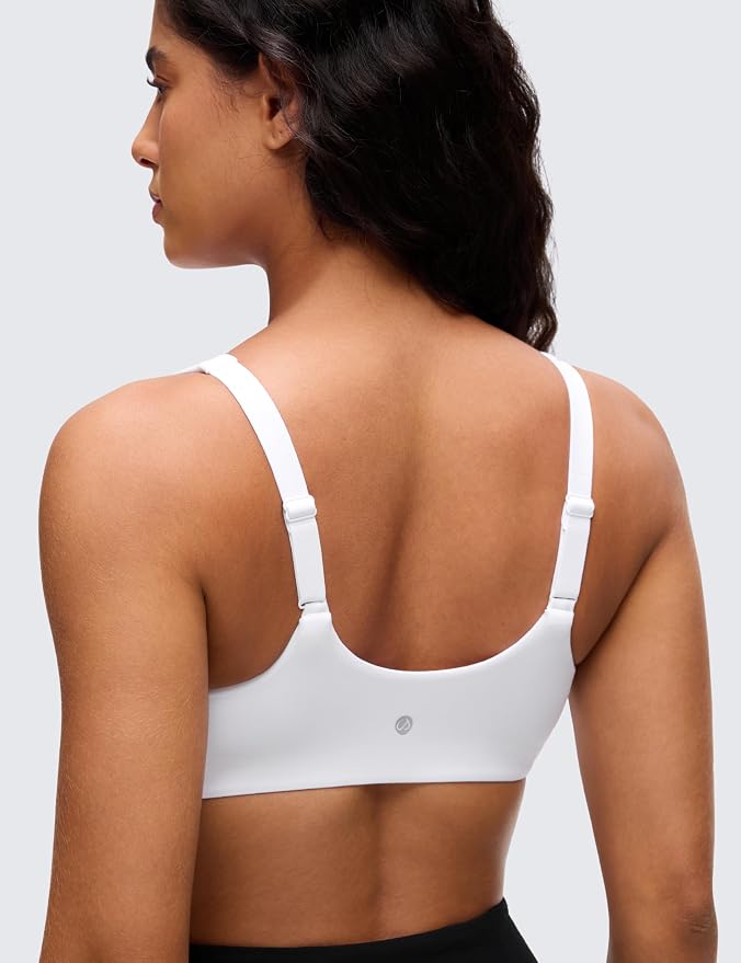 CRZ YOGA Butterluxe Soft Double Lined Scoop Neck Sports Bras for Women - Adjustable Straps Yoga Crop Top Non Padded