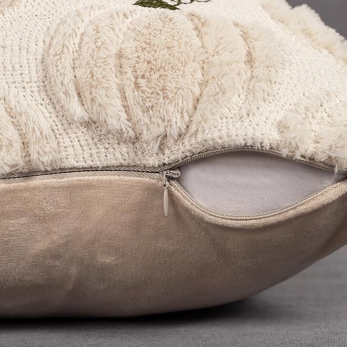 Fall Pumpkin Decorative Pillow Covers 16x16 Set of 2, Beige Soft Plush Faux Fur Wool Farmhouse Throw Cushion Cases for Autumn Thanksgiving Holiday Home Decorations