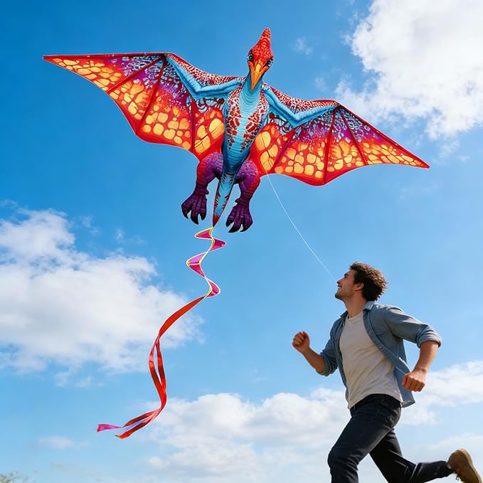HENGDA KITE 2 Pack Dragon Kites for Kids and Adults，Dinosaur Kite Easy to Fly,Beach Kites for Family Outdoor Toy Games & Activities,Suitable for Beginners