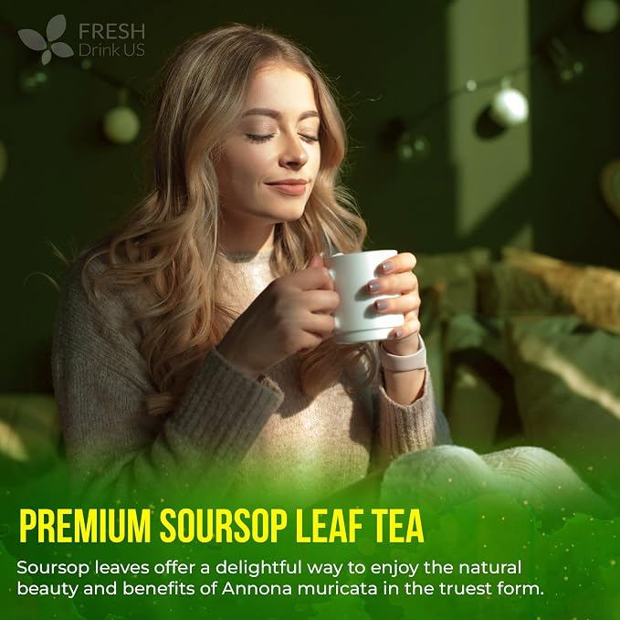 FreshDrinkUS, 330-350 Premium Soursop Dried Leaves Tea, 115 Cups, Hojas De Guanabana Whole Leaves, Wildcrafted, Graviola, Soursop, Guanabana Tea, Loose Leaf Herbal Tea, Gluten/Sugar/Caffeine Free