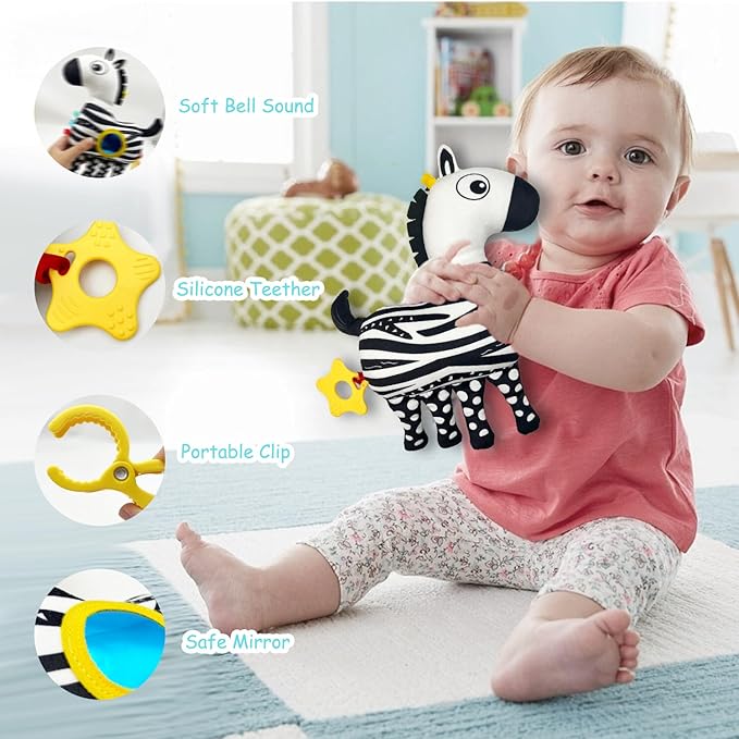 Baby Hanging Toys, Plush Animal Stuffed Sensory Toys for Carseat Stroller Car Seat Crib Play Gym, Baby Toys for 0 3 6 9 12 Months, Baby Boys and Girls Gift (Zebra)