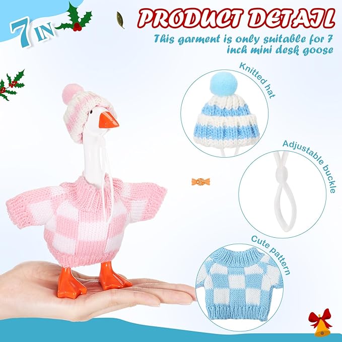 4 Set 7 Inch Mini Desk Goose Knitted Outfits Magnetic Goose Key Holder Multiple Colors Clothes for Magnetic Duck Statue Desk Key Holder Decor(Classic)