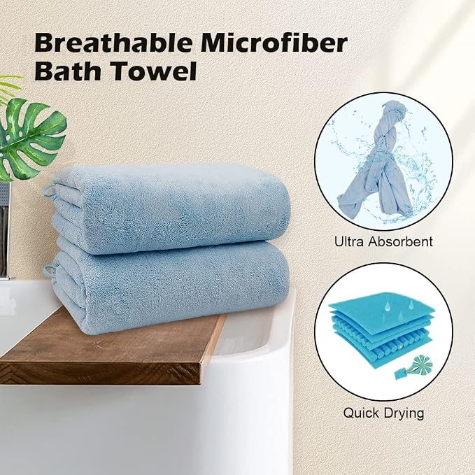 Orighty Bath Towels Pack of 4 (27’’ x 54’’) - Soft Feel Microfiber Bath Towel, Highly Absorbent Microfiber Towels for Body, Quick Drying, Bath Towel Set for Sport, Yoga, SPA, Fitness - Blue