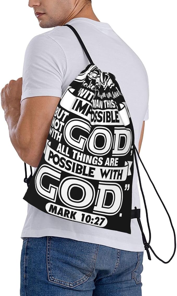 with God All Things are Possible Christian Faith Drawstring Backpack Bag Large Gym Sackpack Yoga Packet