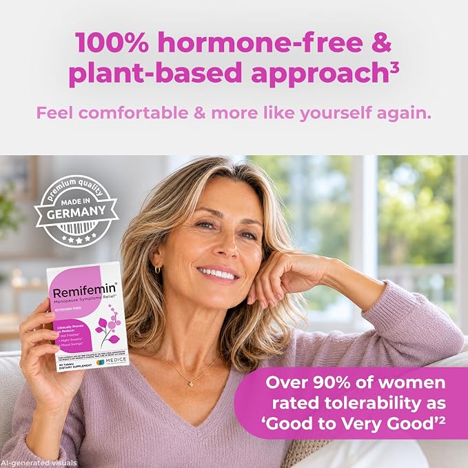 Remifemin Menopause Symptoms Relief - Clinically Proven Ingredients - Menopause Supplements - Black Cohosh - Estrogen-Free - Made in Germany - 60 Tablets