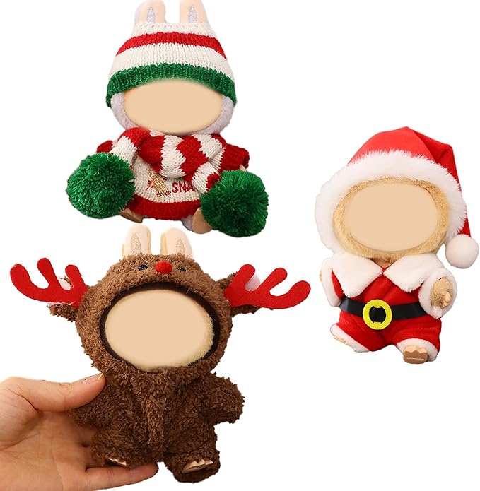 3 Pack Christmas Clothes for 17cm Doll (No Doll), Outfits for 15/17cm Dolls, Stylish Adorable Christmas Clothe Accessories