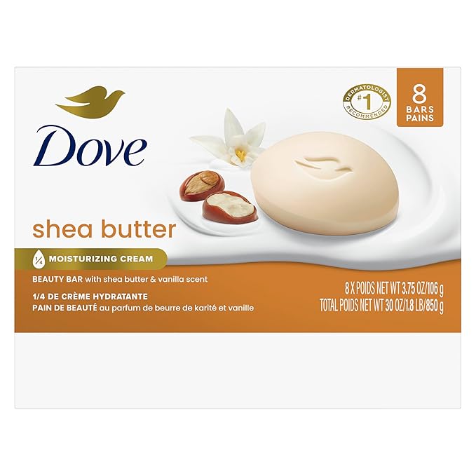 Dove Beauty Bar Soap Shea Butter,for Nourished,Radiant Skin,Enriches Skin 3.75 oz,(Pack of 72)