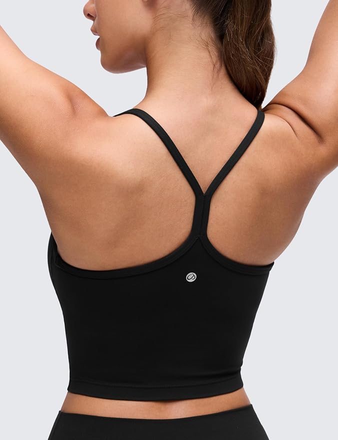 CRZ YOGA Butterluxe Y Back Crop Tank Tops for Women - Spaghetti Straps Racerback Padded Yoga Workout Longline Sports Bras