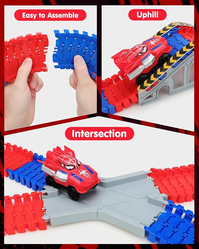 Spider Tracks Car Toys for Boys Ages 3-8, 2 Spider Cars & 212PCS Flexible Race Track, STEM Building Toy Gift for 3 4 5 6 7 8 Year Old Kids