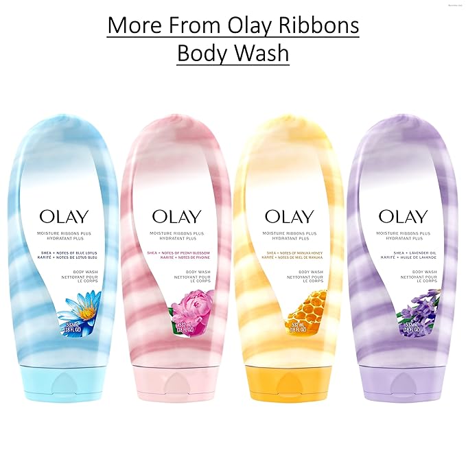 Olay Body Wash for Women, Moisture Ribbons Plus, Deep Conditioning & Moisturizing Formula, Long Lasting Smooth Soft Skin, For All Skin Types, Shea Butter & Manuka Honey Scent, 18 fl oz