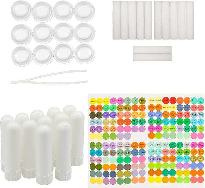 12 Pcs White Refillable Nasal Inhalers, Eco-Friendly PP Plastic Personal Aromatherapy Inhaler Sticks, Blank Essential Oil Inhaler Tubes for Travel, Office, Home, Gym - with Cotton Wicks