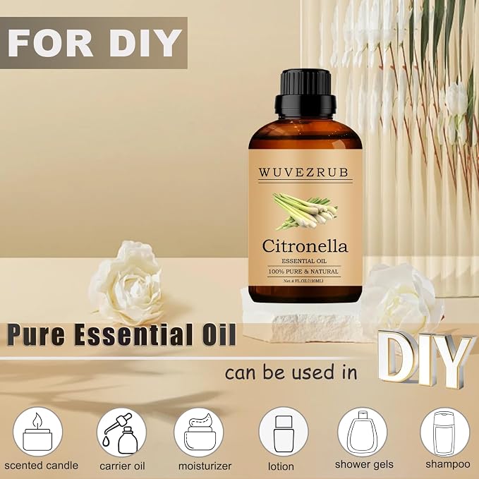 Citronella Essential Oils, 120ML Pure and Natural Essential Oil for Aromatherapy Diffuser - 4 Fl Oz