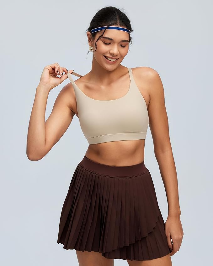 RUNNING GIRL Sports Bras for Women,Light Impact Molded Cup Strap Sports Bra with Sewn in Pads,Best for A-C Cup