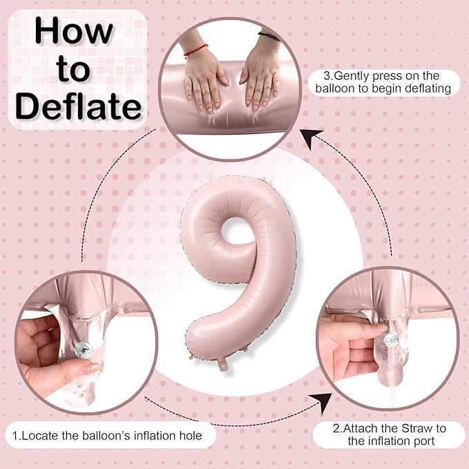 Big Number 9 Balloons, Dusty Light Pink Foil 9 Balloon Numbers 40 Inch, Giant 9th Birthday Party Decor, Pastel Baby Blush Pink Mylar Helium Self Inflating Balloon for Girls Anniversary Decorations