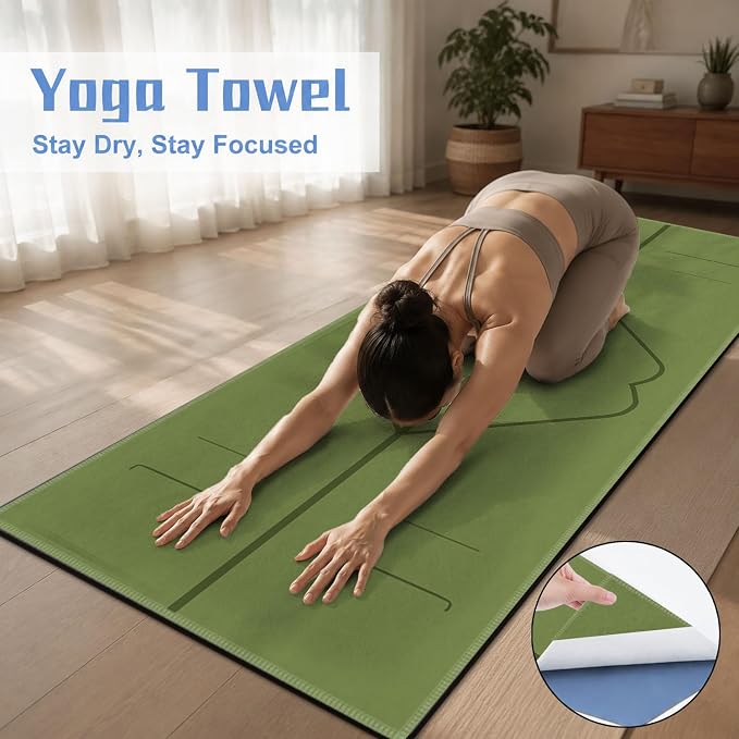 Yoga Mat Towel, Hot Yoga Non Slip with 4 Corner Pockets, 70 x 26 in | Soft Absorbent Microfiber With Four Corner Pockets, Fits Over Yoga Mats For Hot Yoga, Pilates, Gym, And Travel
