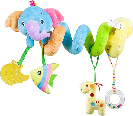 Caterbee Baby Car Seat Toys, Activity Spiral pram Hanging Toys with Rattle for Infant (Elephant)