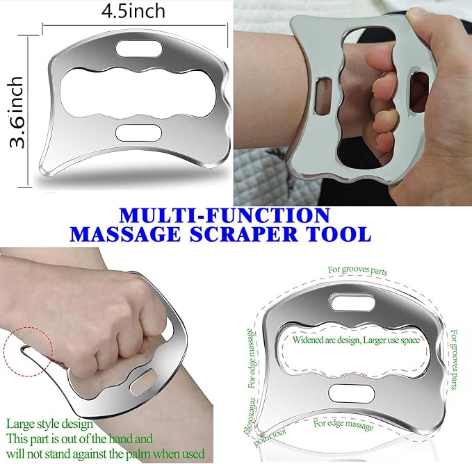 Muscle Scraper Tool Set, Stainless Steel IASTM Kit, Scraping Massage Tools for Physical Therapy, 3 Piece for Fascia Release