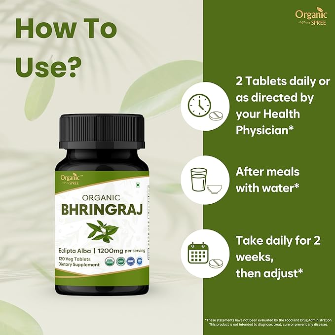 Bhringraj 120 Tablets | Eclipta Alba (Bhringraj) | USDA Organic Certified | Ayurvedic Hair Care* | Organic and Natural 120tab - Pack of 2