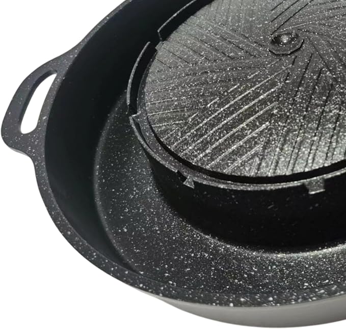 2 in 1 Round Grill Pan Korean BBQ Grill Multifunctional Non Stick Hot Pot BBQ Stoves Outdoor Barbecue Meat Tray for Party Home, S