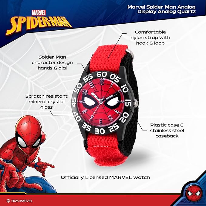 Marvel Spiderman Watch for Kids - Spiderman Watch Boys - Spider-Man Watches for Boys 4-6 - Toys - Kids - Marvel Toddler - Silver Case - 3D Silicone Plastic Strap