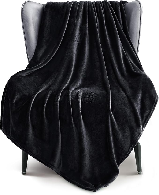 Exclusivo Mezcla Soft Fleece Throw Blanket for Couch, Black | 50x60 Inches, Double-Sided Brushed Flannel, Lightweight Plush Cozy Blanket for Home Decor, All Season, Machine Washable