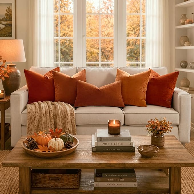 MIULEE MIULEEVelvet Euro Fall Throw Pillow Covers 24x24 Inch Pack of 2 Rust | Soft Solid Decorative Euro Sham, Modern Luxury Home Decor, for King Bed Sofa Couch Bedroom Livingroom