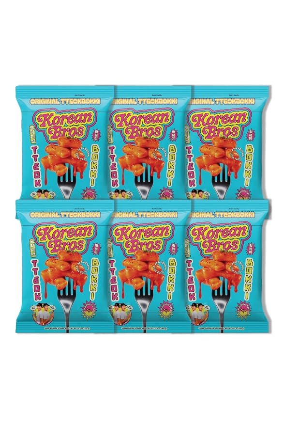 Korean Bros Original Tteokbokki (360g) Spicy Rice Cakes, 6 Pack | Korean Street-Style Snack or Meal, 2 Servings