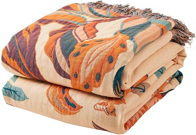 XIBLC Boho Throw Blanket for Bed, 100% Cotton Soft Rustic Quilt Fall Blanket, 60"x80" Floral Printed Farmhouse Decor Bed Blankets, All Season Rustic Reversible Bohemian Throw Quilt