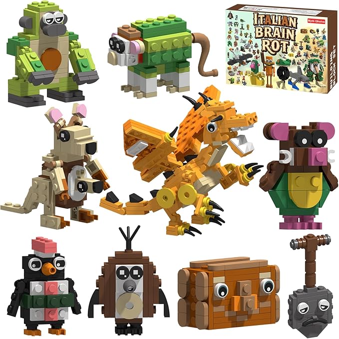 Italian Brain Rot Unique Cartoon Characters Building Blocks 9 in 1 Educational & Entertaining Gift Idea for Kids Teens & Adults