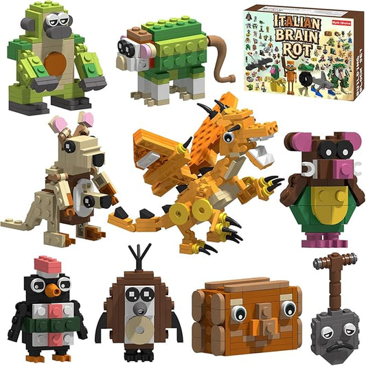 Italian Brain Rot Unique Cartoon Characters Building Blocks 9 in 1 Educational & Entertaining Gift Idea for Kids Teens & Adults