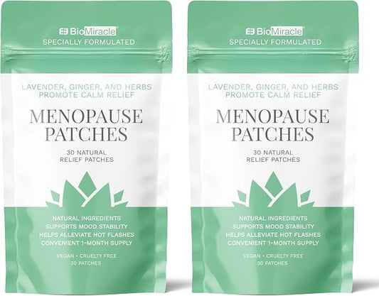 BioMiracle 30 Natural Rellief Menopause Patches Lavender, Ginger, and Herbs Promote Calm Relief, Vegan + Cruelty Free (Two Pack)