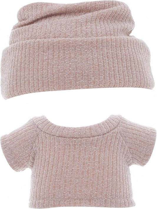 Etistta 17cm Doll Clothes with Hat, Glitter Knit Cap Top Doll Clothes for 17cm Doll Accessories Outfits (Khaki)