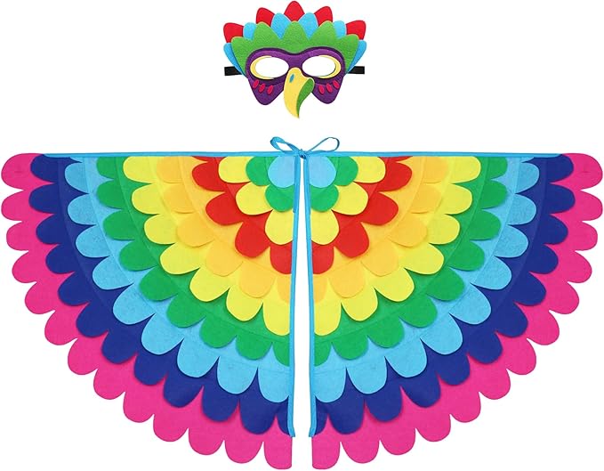 D.Q.Z Bird-Wings-Costume for Kids Dress Up, Felt Feathered Owl Parrot Chicken Animal Role Play Costume, Gift for Girl Boys