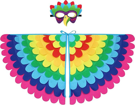 D.Q.Z Bird-Wings-Costume for Kids Dress Up, Felt Feathered Owl Parrot Chicken Animal Role Play Costume, Gift for Girl Boys