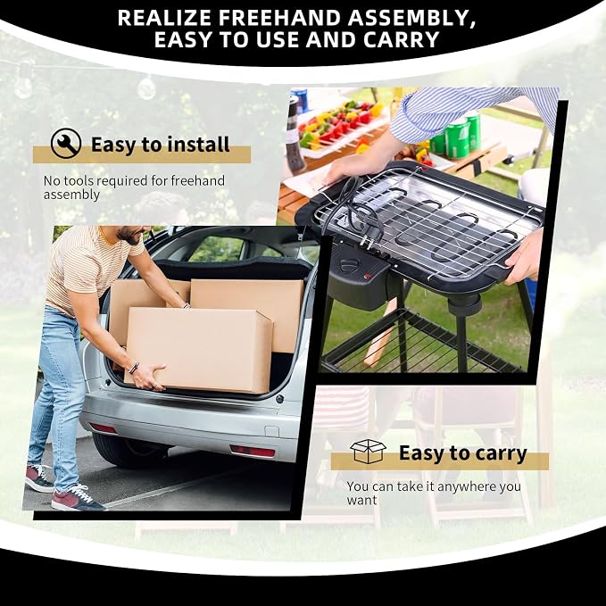 Electric Grill Outdoor Indoor Cooking,Smokeless BBQ,Portable Removeable Stand（301-1）