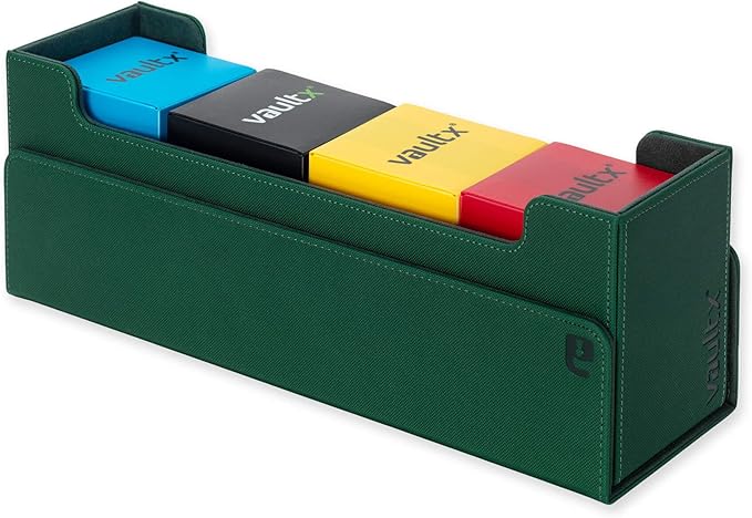 Vault X Card Storage Box, Exo-Tec Material, Detachable Magnetic Lid, with Dividers & Foam Fillers, for Trading Cards (Green)
