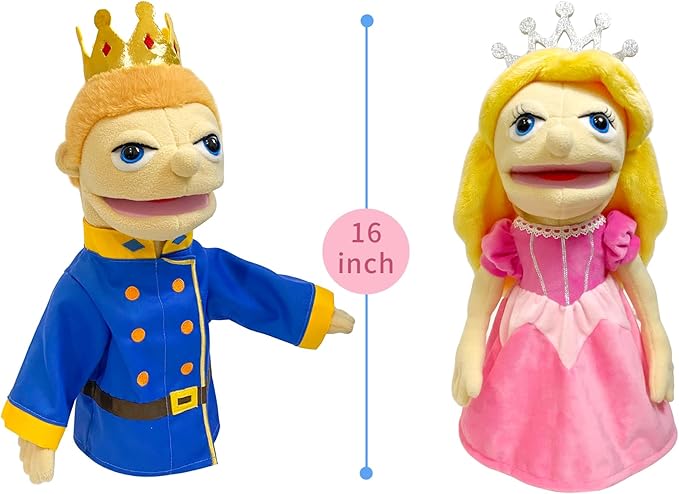 16" Puppets Entriloquist Puppet,Hand Puppets for Kids Plush Prince Puppets for Adults with Removable Mouth Puppet for Kids Ages 4-8，Hand Puppet for Adults with Scalable Puppet Control Rod