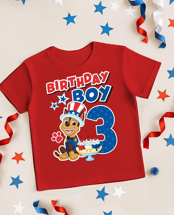 Paw Patrol Chase 3rd Birthday Boy Shirt - Toddler T-Shirt Gift Outfit for Party - Clothes for 3 Year Old Boys