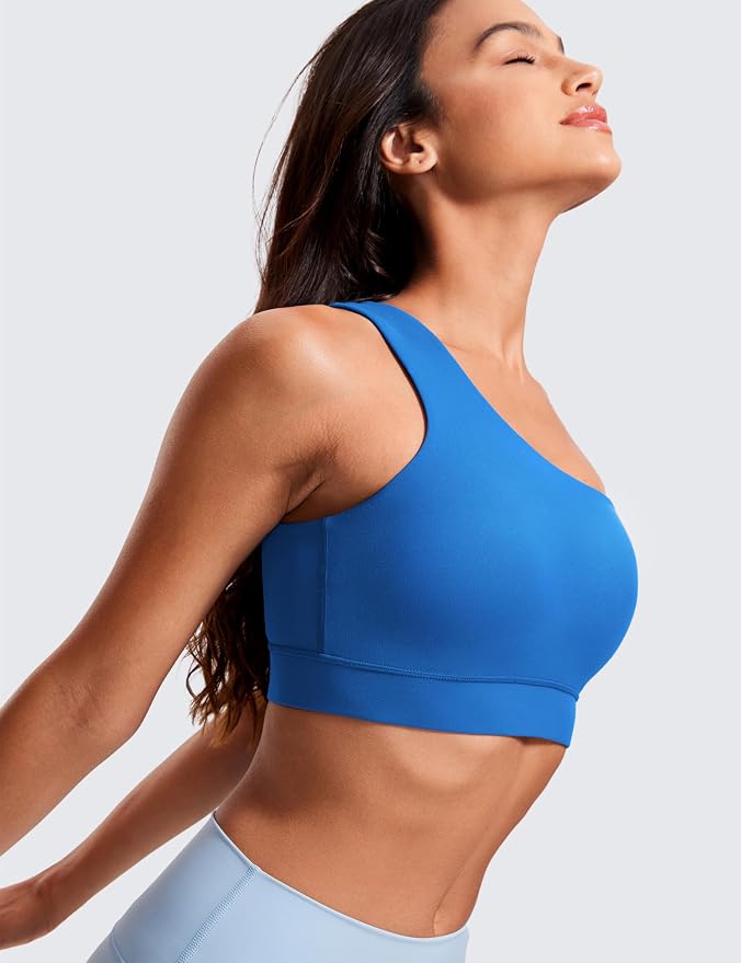 CRZ YOGA Butterluxe One Shoulder Sports Bras for Women - Sleeveless One Strap Low Impact Asymmetrical Workout Yoga Tops