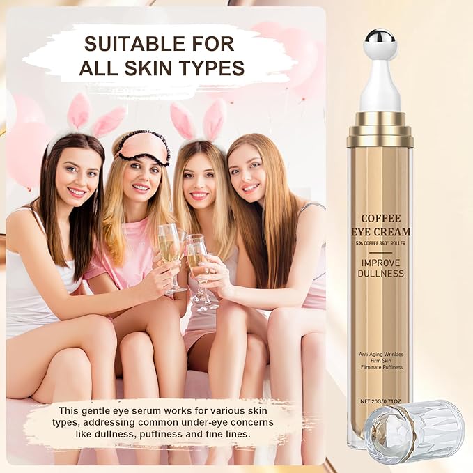 5% Caffeine Eye Serum, Under Eye Roller Serum with Hyaluronic Acid & Niacinamide,Balm for Anti Aging Puffiness & Wrinkles, for Men & Women