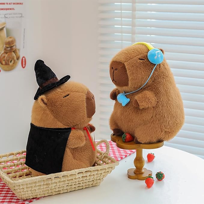 Ditucu Cute Capybara Plush with Headset 13 inch Super Soft Capibara Stuffed Animal Plushies Toys Hugging Gifts for Kids Brown