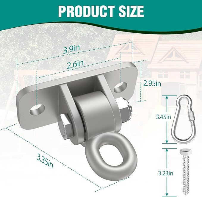 BETOOLL Swing Hangers with Bearing, Heavy Duty Porch Swing Hanging Kit for Outdoor Playground Tree Indoor Ceiling Mount Hardware Brackets Hooks for Yoga Hammock Punching Bag Accessories 2PCS Silver