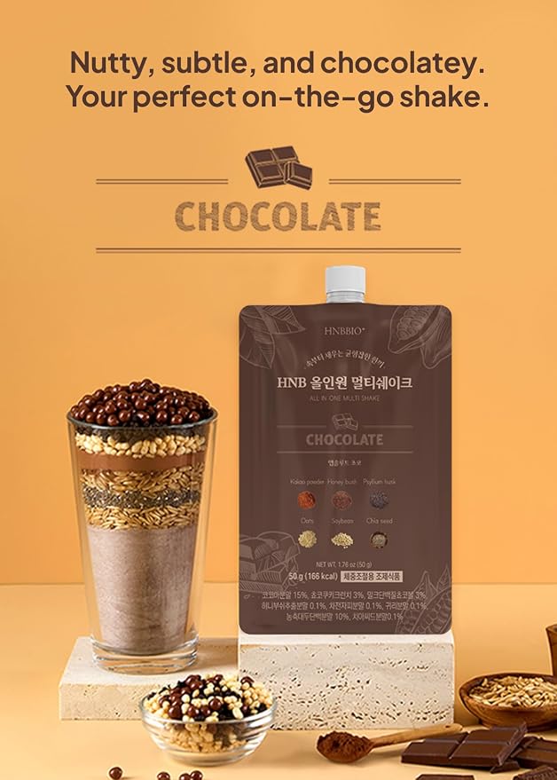 Korean Food All-In-One Multi Shake, Chocolate, Dietary Fiber, 7 Pack, 350g | Chocolate-flavored powder blend with dietary fiber in convenient individual packs