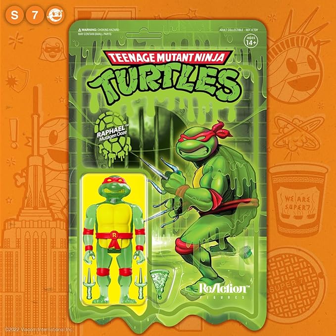 Super7 Teenage Mutant Ninja Turtles Raphael (Mutagen Ooze) Reaction Figure - 3.75" TMNT Action Figure with Accessories Classic Cartoon Collectibles
