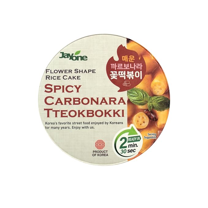 Jayone Cup Tteokbokki, Korean Rice Cake Street Food Snack, Quick & Easy to Cook, Microwavable, Moderately Spicy Carbonara Sauce (4 Cups)