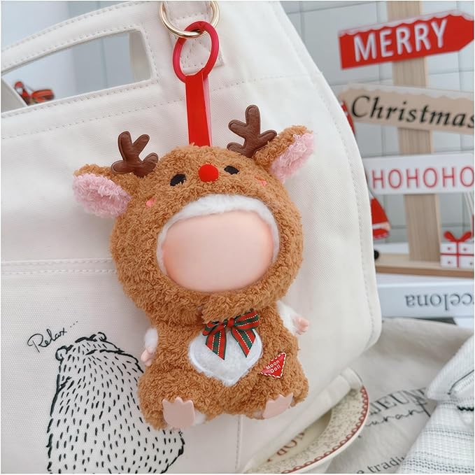 Christmas Hat Clothes for Dolls Accessories, Stylish Kawaii Festive Christmas Elk Outfit Set 2 Pieces Suitable for 15cm 17cm Doll , Xmas Doll Clothing Set Replacement Brown