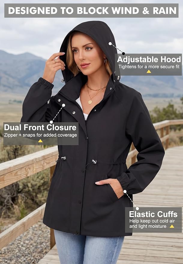 Zando Rain Jacket Women Waterproof - Lightweight Rain Coat with Hood Windbreaker Trench Raincoat for Women 2026 S-2XL