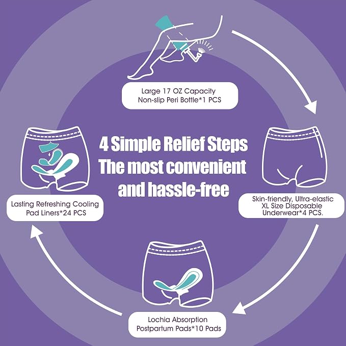 Postpartum Essentials Recovery Kit for New Moms, 16 Pcs Perineal Care Set with Peri Bottle, Disposable Underwear, Postpartum Pads & Cooling Pad Liners, Hospital Bag Essentials