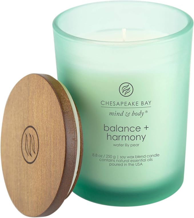 Chesapeake Bay Balance + Harmony Scented Candle Water Lily Pear Fragrance 50 Hours Burn Time Warm & Decorative Soy Wax Blend (Pack of 4)