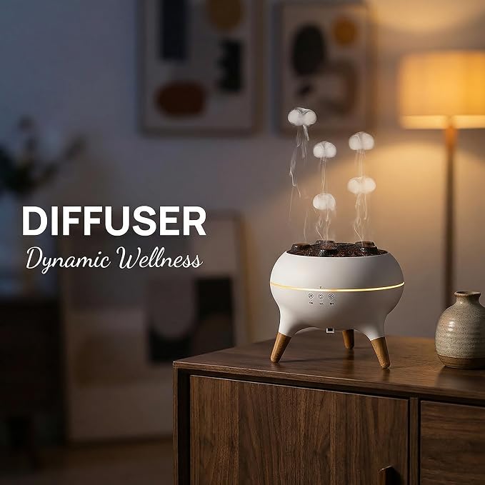 ACOBOTOW Essential Oil Diffuser 250ML Sound-Activated Jellyfish Ultrasonic Aromatherapy Humidifier Remote Timer 7 Color Lights for Home Bedroom Office Hotel(White)